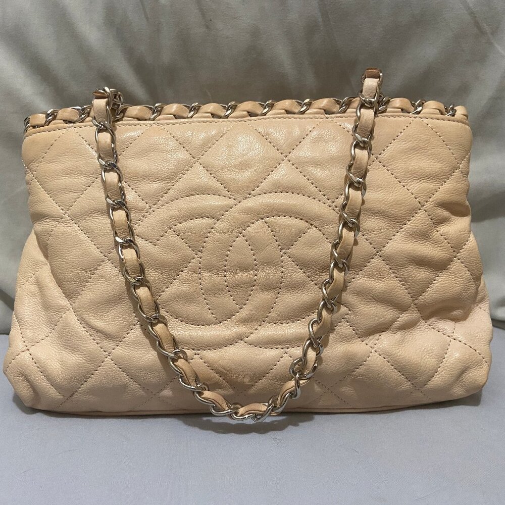 Chanel Mini Chain Me Tote Light Beige Quilted Lambskin